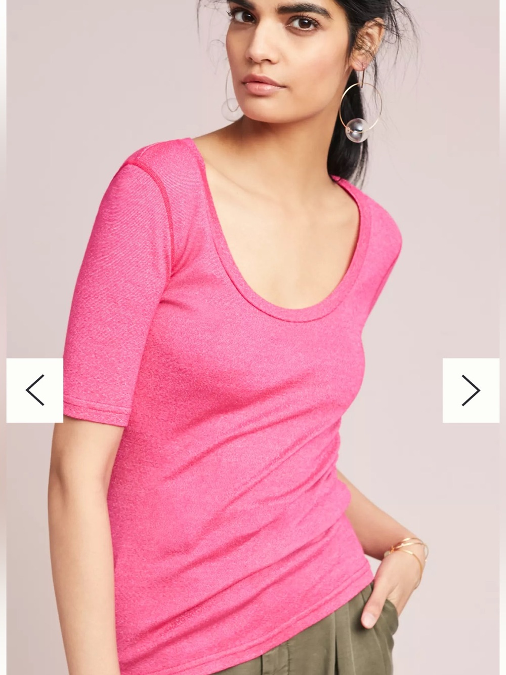 Anthropologie Michael Stars Metallic  Hot Pink Scoop Neck Short Sleeve Top M/L
